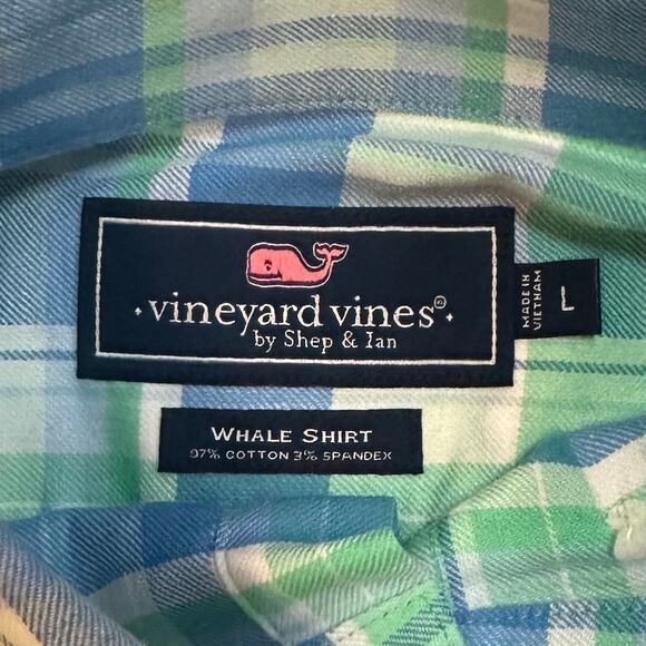 Vineyard Vines Men's‎ Large Long Sleeve Button-Up Whale Shirt Plaid Green Blue - Picture 3 of 9